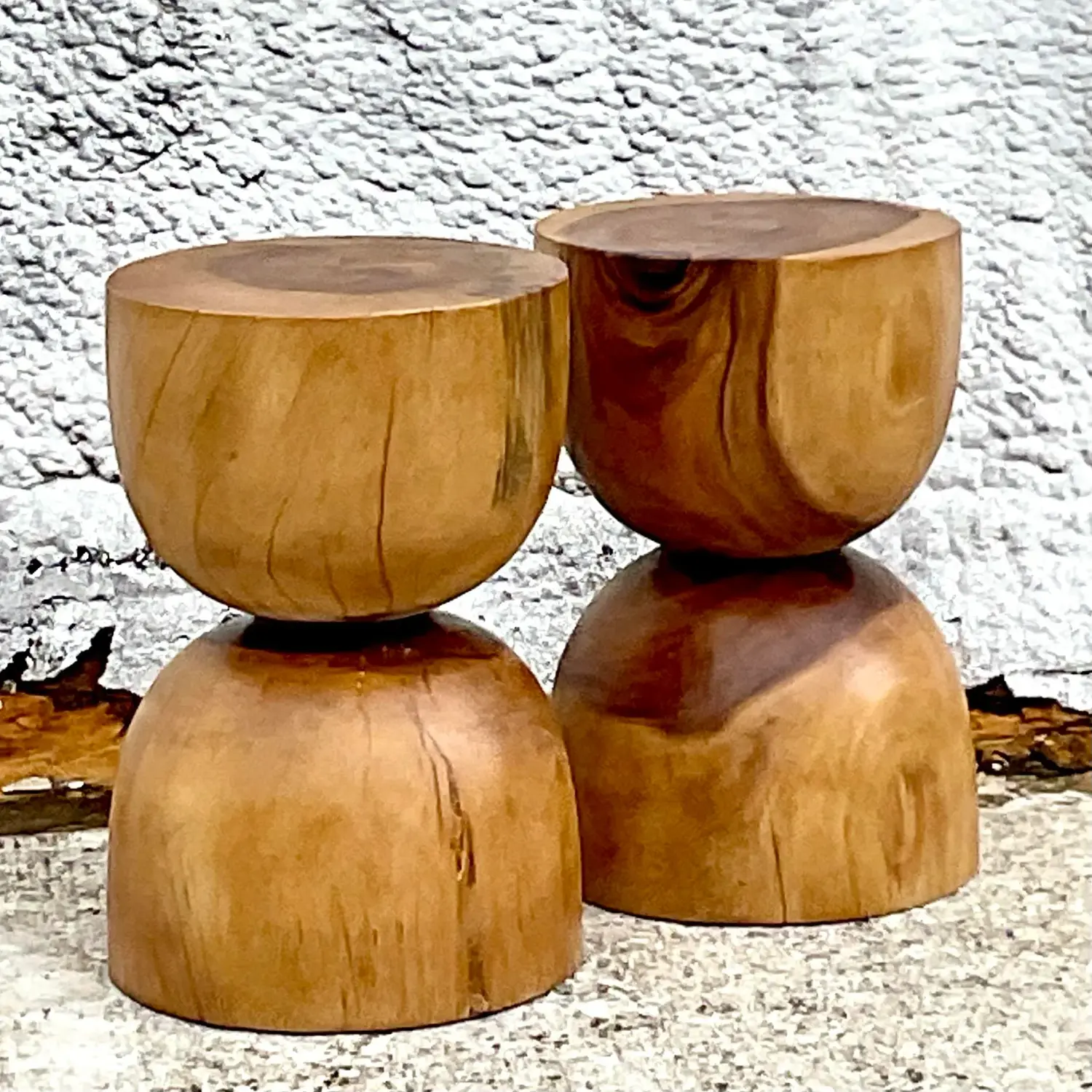 Late 20th Century Vintage Boho Wooden Hour Glass Stool - Back view