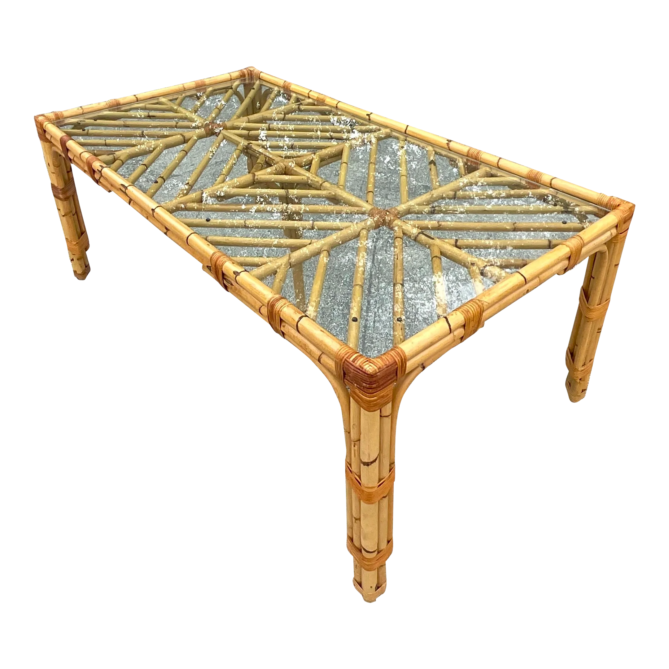 Late 20th Century Vintage Coastal Chevron Bamboo Dining Table