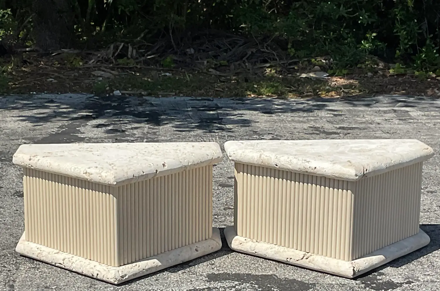 Late 20th Century Vintage Coastal Coquina Stone Side Tables - a Pair - Detail view