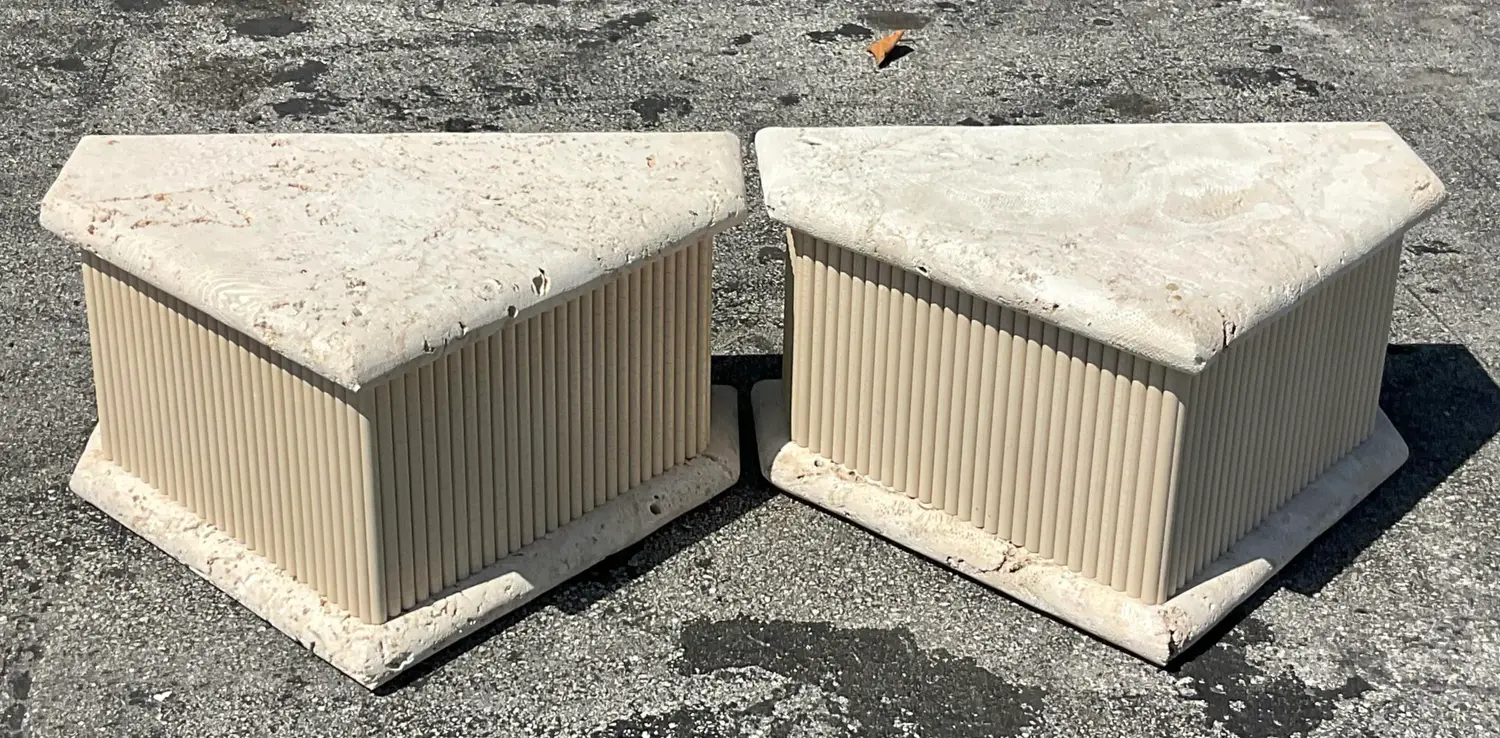 Late 20th Century Vintage Coastal Coquina Stone Side Tables - a Pair - Back view