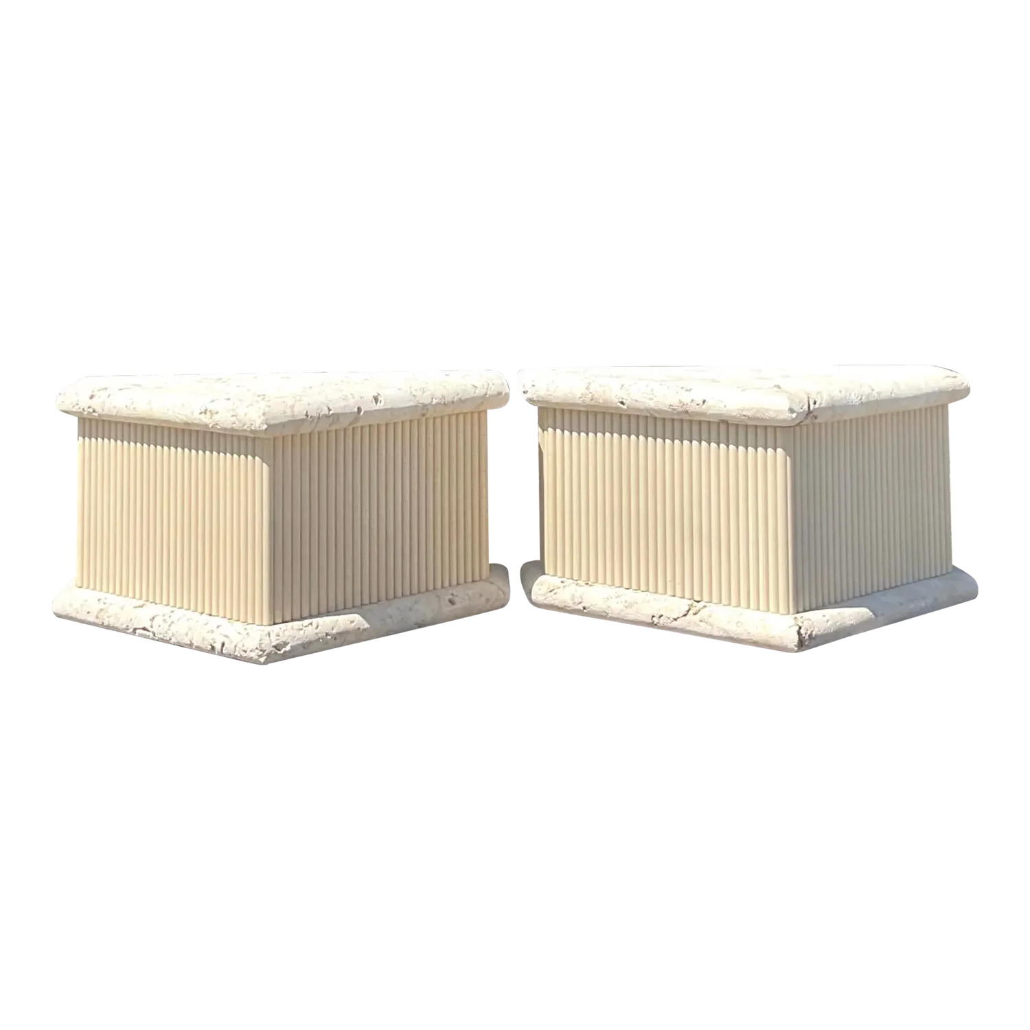 Late 20th Century Vintage Coastal Coquina Stone Side Tables - a Pair