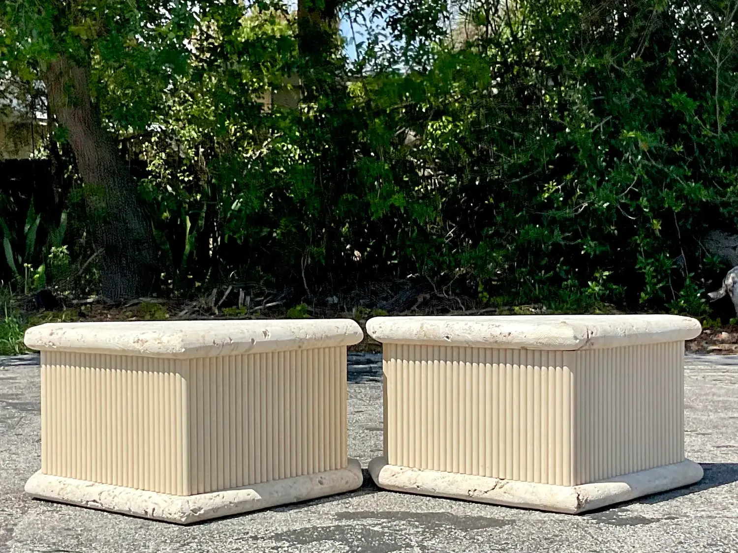 Late 20th Century Vintage Coastal Coquina Stone Side Tables - a Pair - Top view