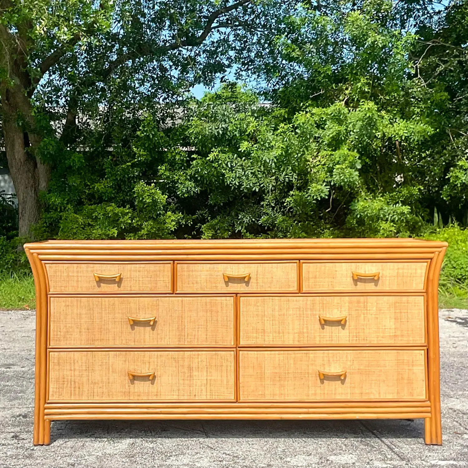 Late 20th Century Vintage Coastal Grasscloth Dresser - Detail view