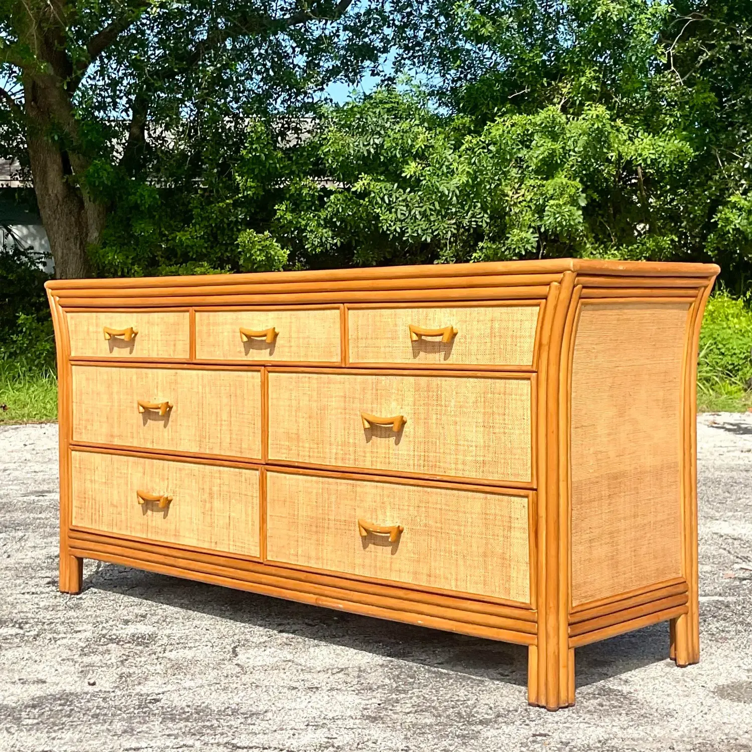 Late 20th Century Vintage Coastal Grasscloth Dresser - Side view