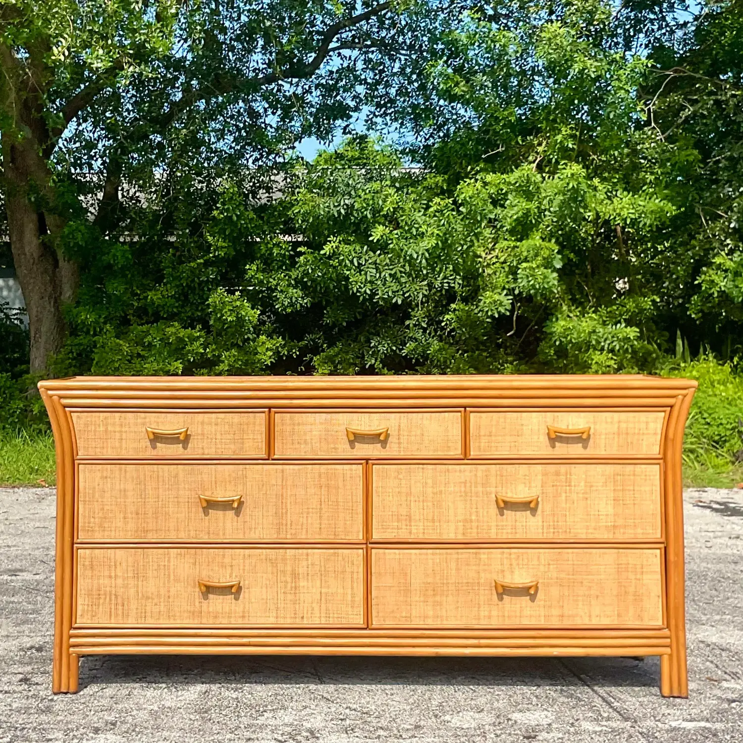 Late 20th Century Vintage Coastal Grasscloth Dresser - Back view