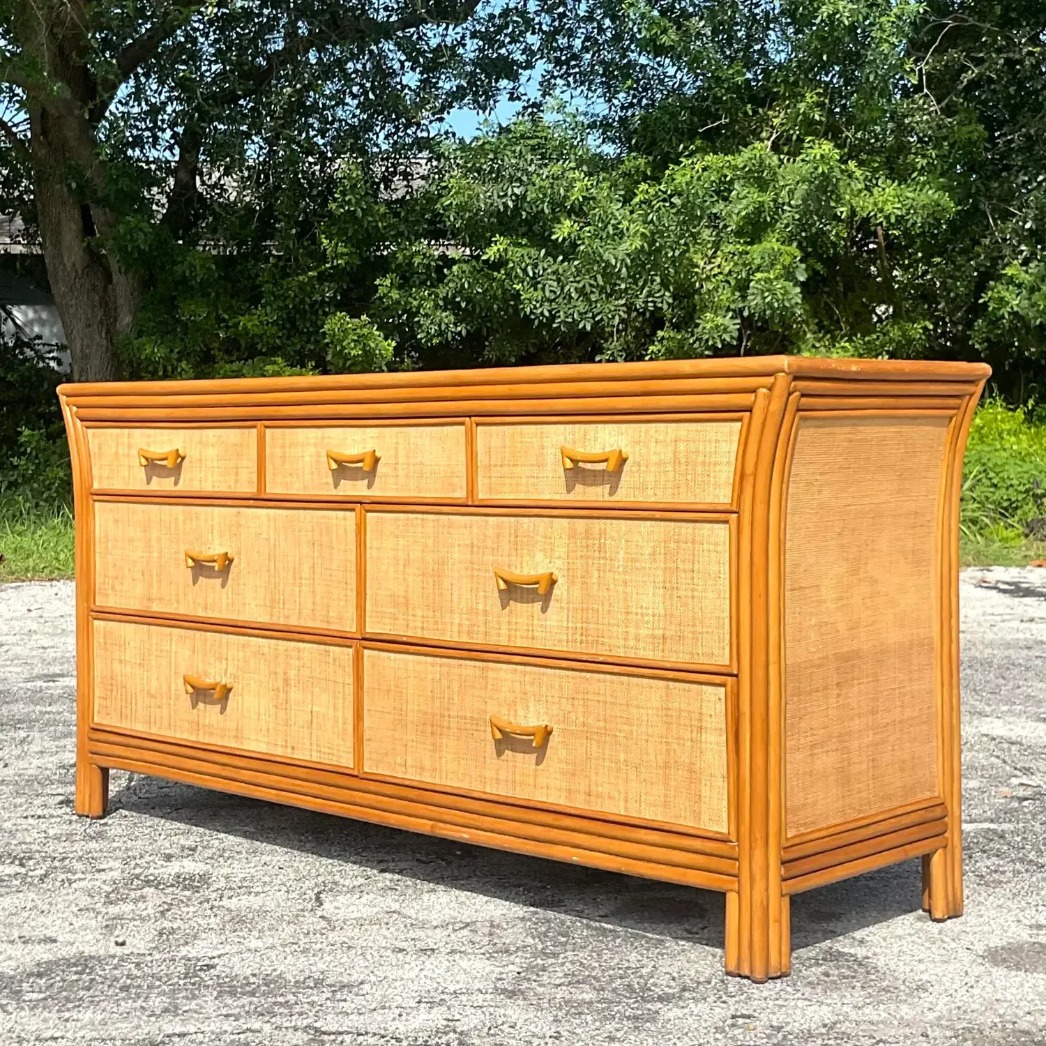 Late 20th Century Vintage Coastal Grasscloth Dresser - Top view