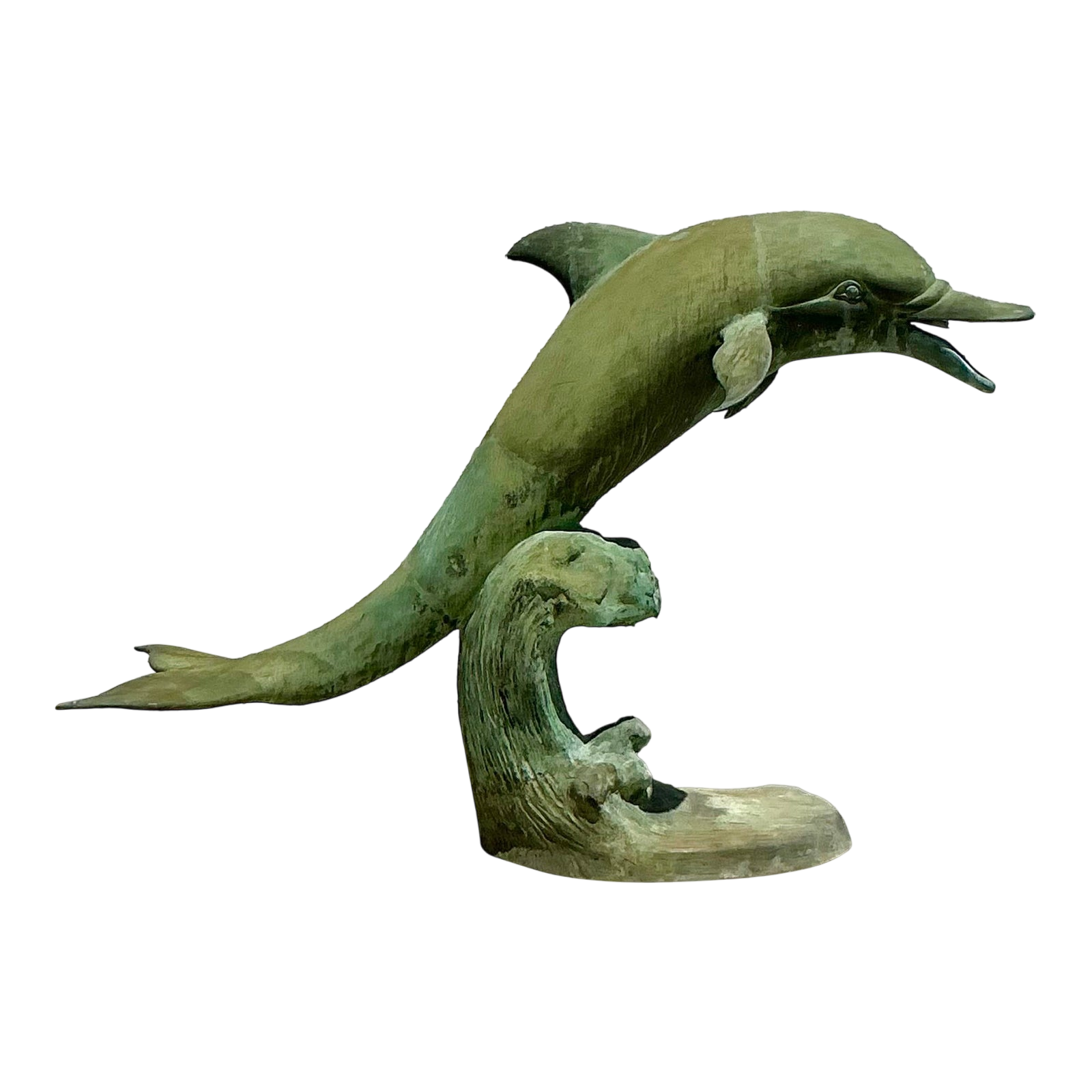 Late 20th Century Vintage Coastal Patinated Bronze Dolphin Sculpture - Detail view