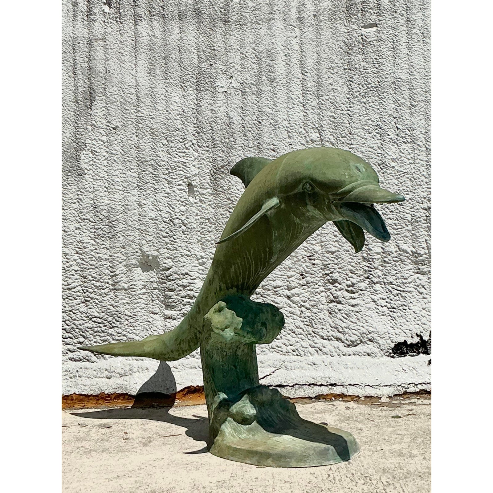 Late 20th Century Vintage Coastal Patinated Bronze Dolphin Sculpture - Top view