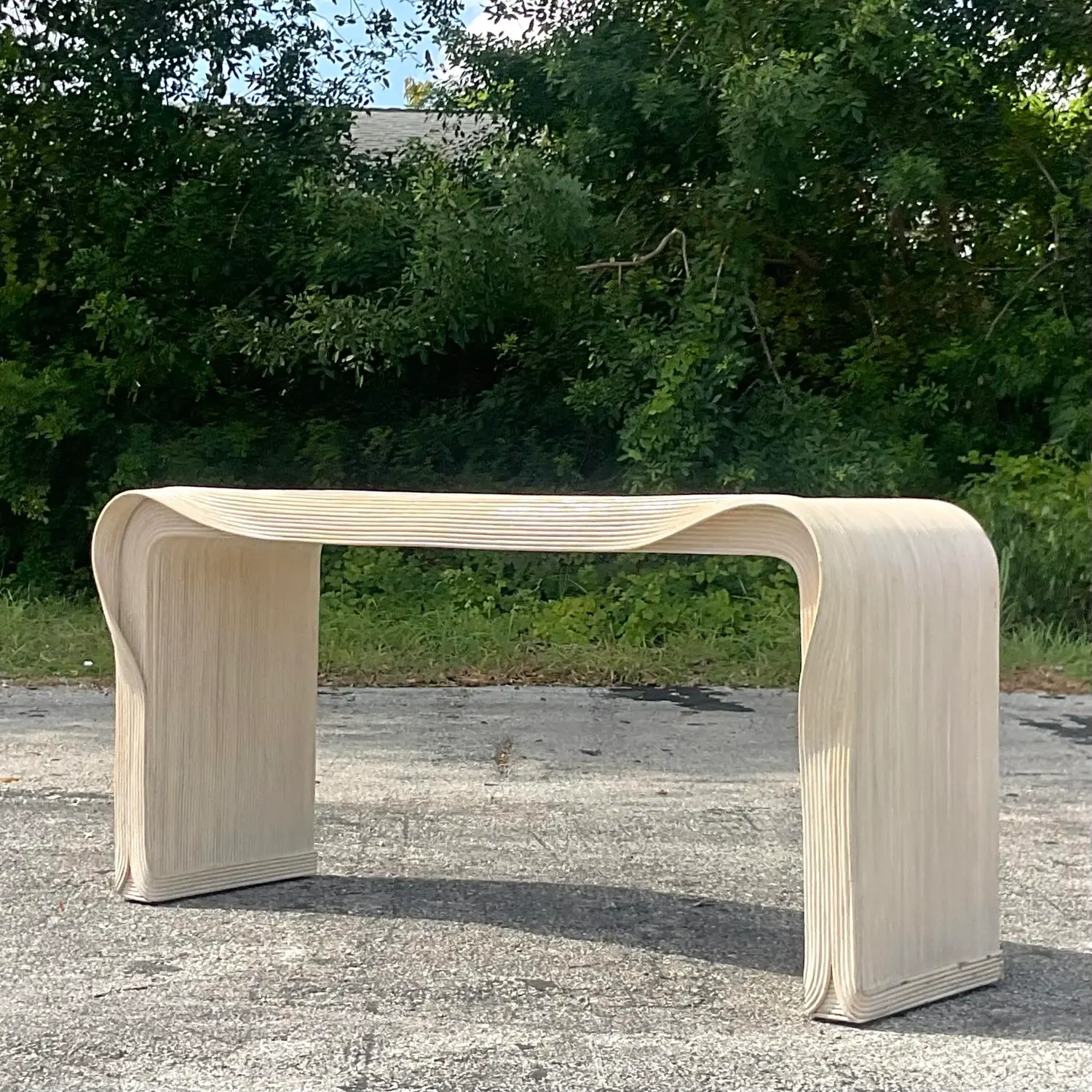 Late 20th Century Vintage Coastal Pencil Reed Wave Console After Betty Cobonpue - Back view