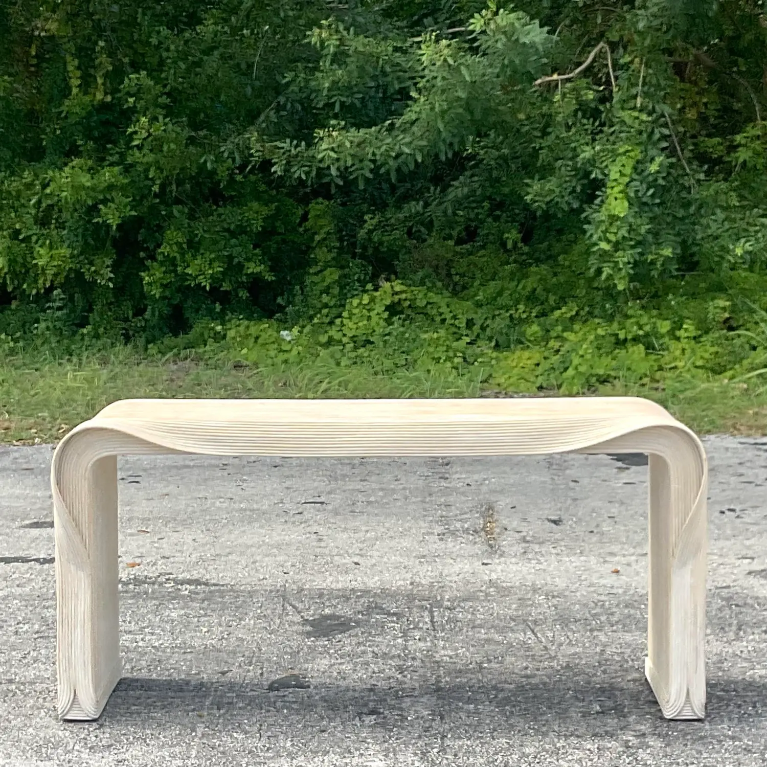 Late 20th Century Vintage Coastal Pencil Reed Wave Console After Betty Cobonpue - Top view