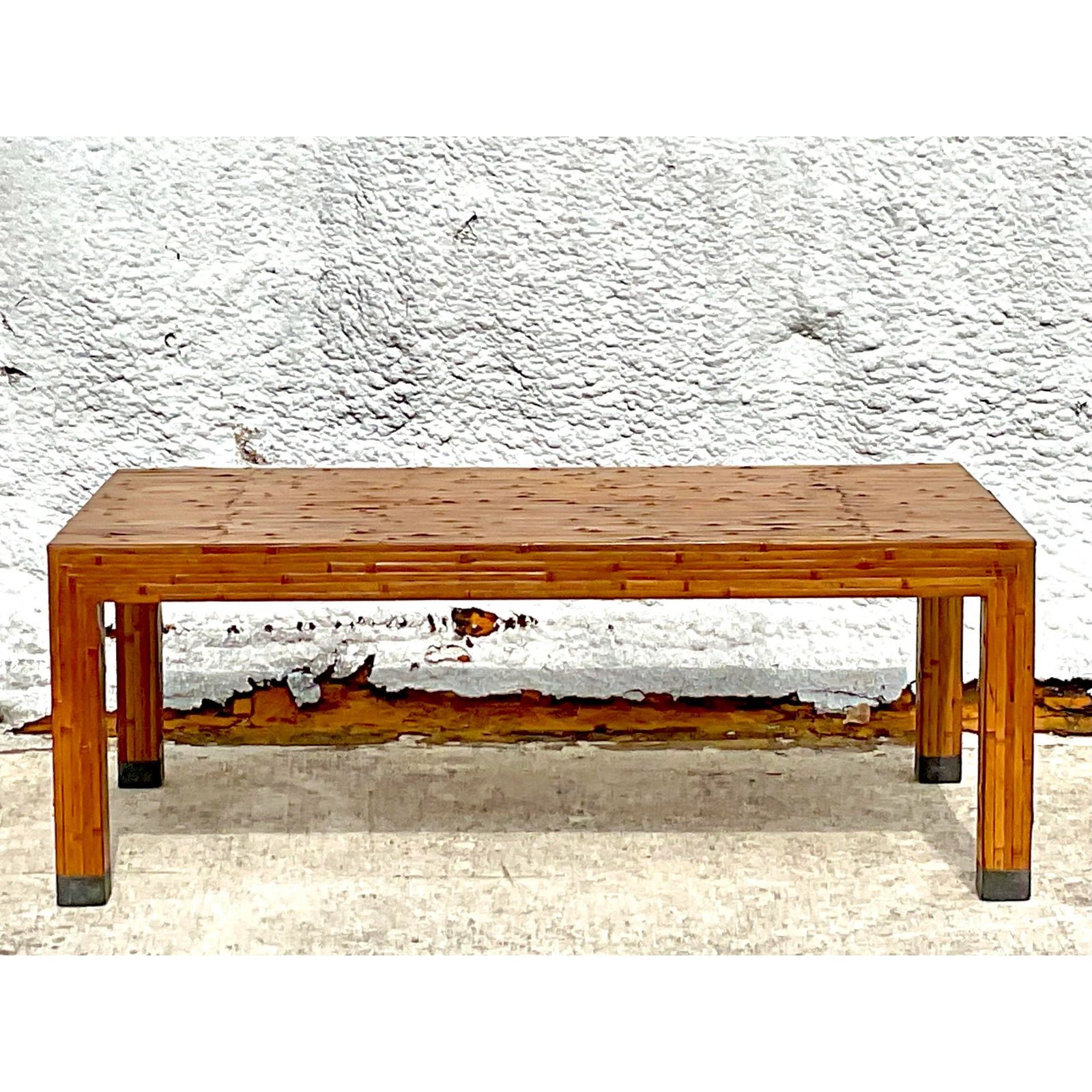 Late 20th Century Vintage Coastal Split Bamboo Coffee Table - Detail view