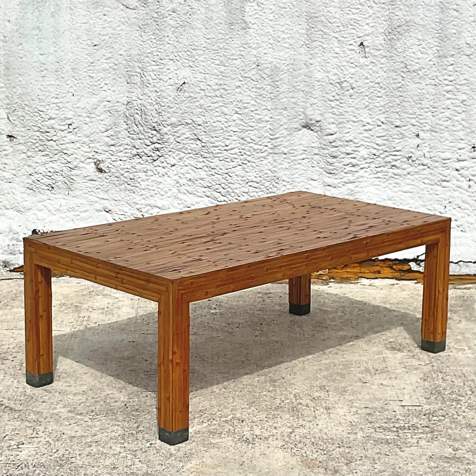 Late 20th Century Vintage Coastal Split Bamboo Coffee Table - Side view
