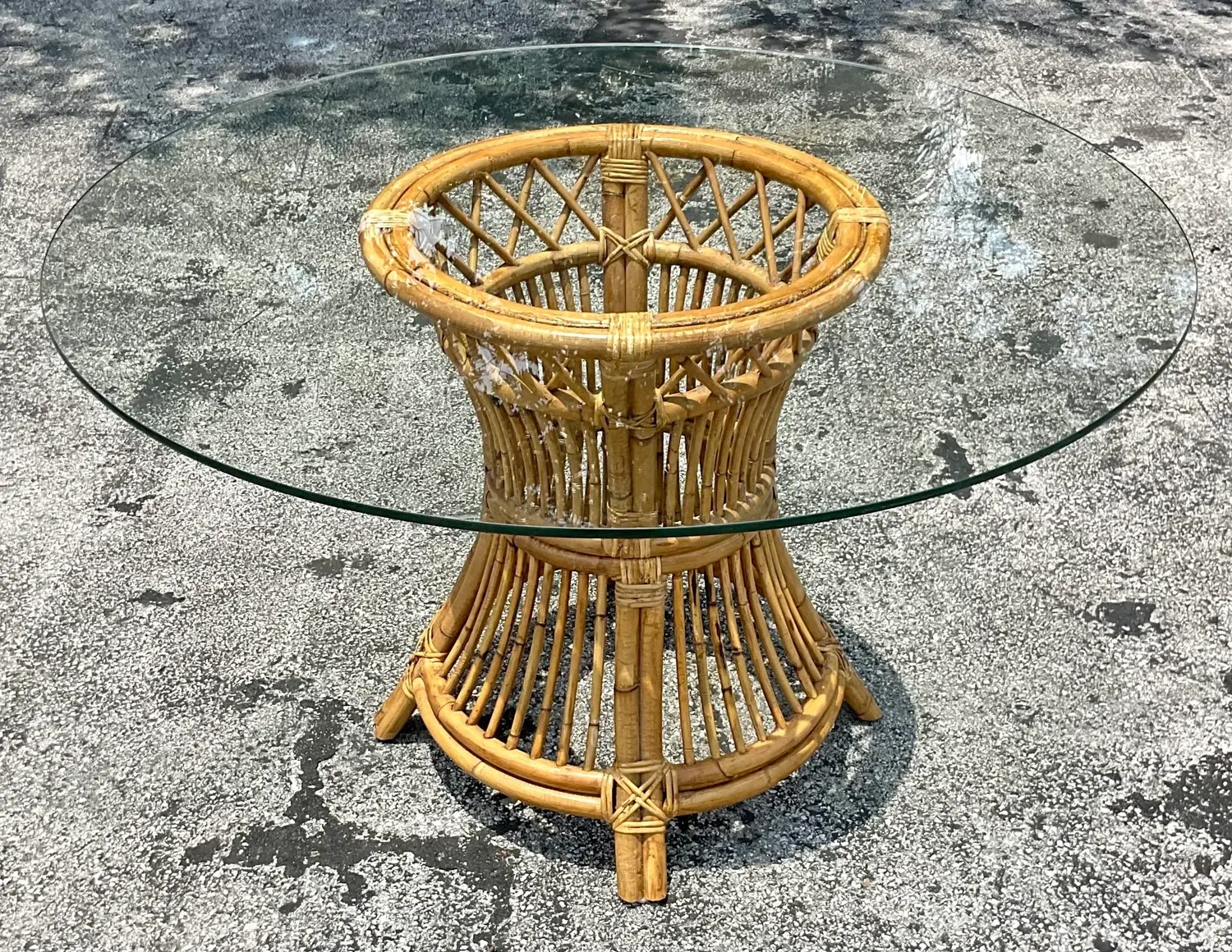 Late 20th Century Vintage Coastal Trellis Rattan Dining Table - Back view