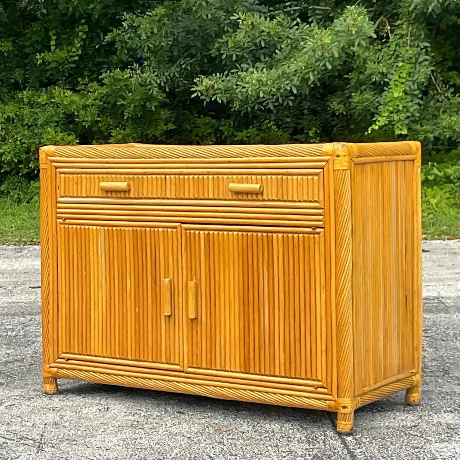 Late 20th Century Vintage Coastal Twisted Pencil Reed Credenza - Top view