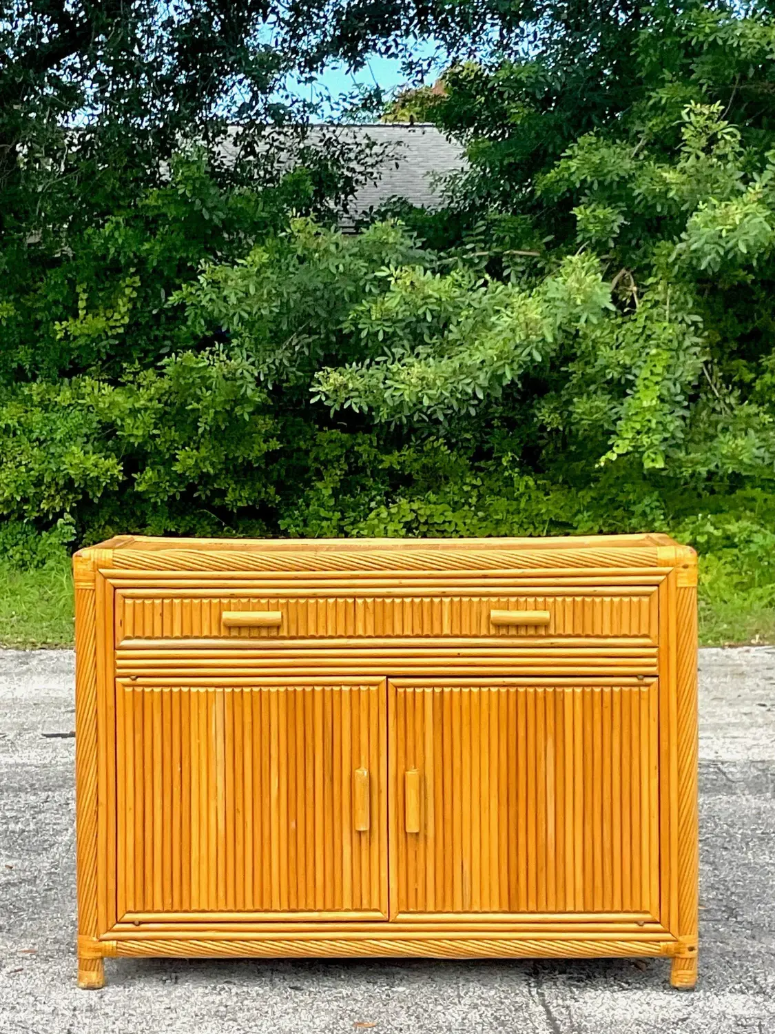 Late 20th Century Vintage Coastal Twisted Pencil Reed Credenza - Detail view