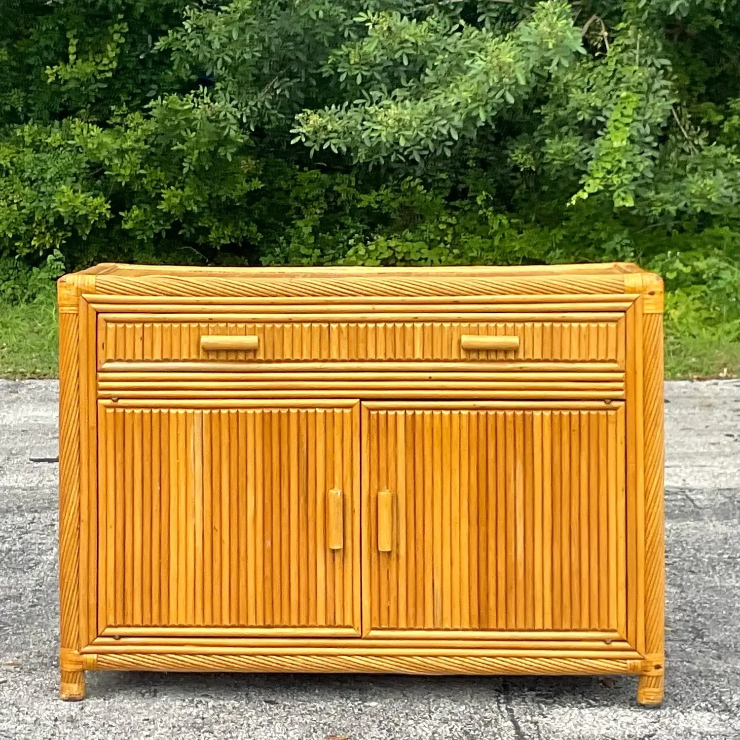 Late 20th Century Vintage Coastal Twisted Pencil Reed Credenza - Side view