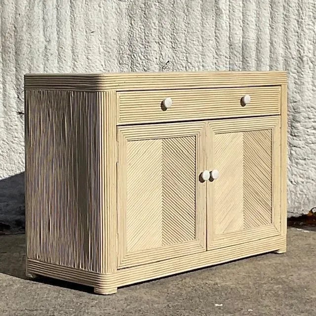 Late 20th Century Vintage Coastal Washed Pencil Reed Sideboard - Side view