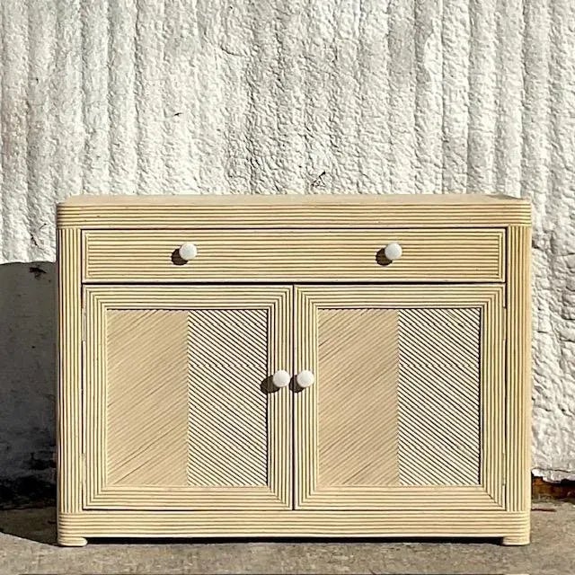 Late 20th Century Vintage Coastal Washed Pencil Reed Sideboard - Back view