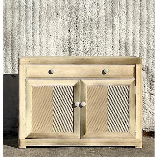 Late 20th Century Vintage Coastal Washed Pencil Reed Sideboard - Top view