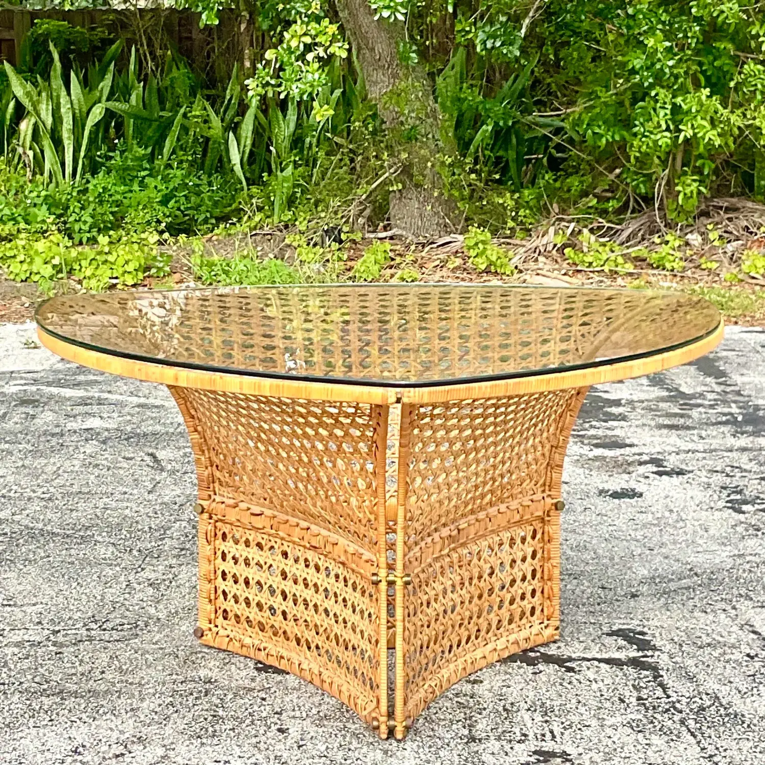 Late 20th Century Vintage Coastal Woven Rattan Dining Table After Danny Ho Fong - Top view