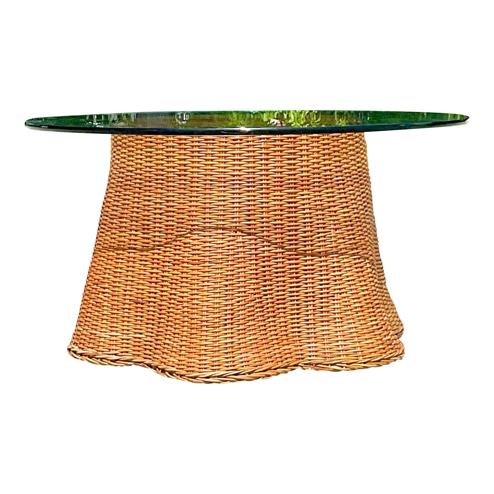 Late 20th Century Vintage Coastal Woven Rattan Ghost Center Hall Table