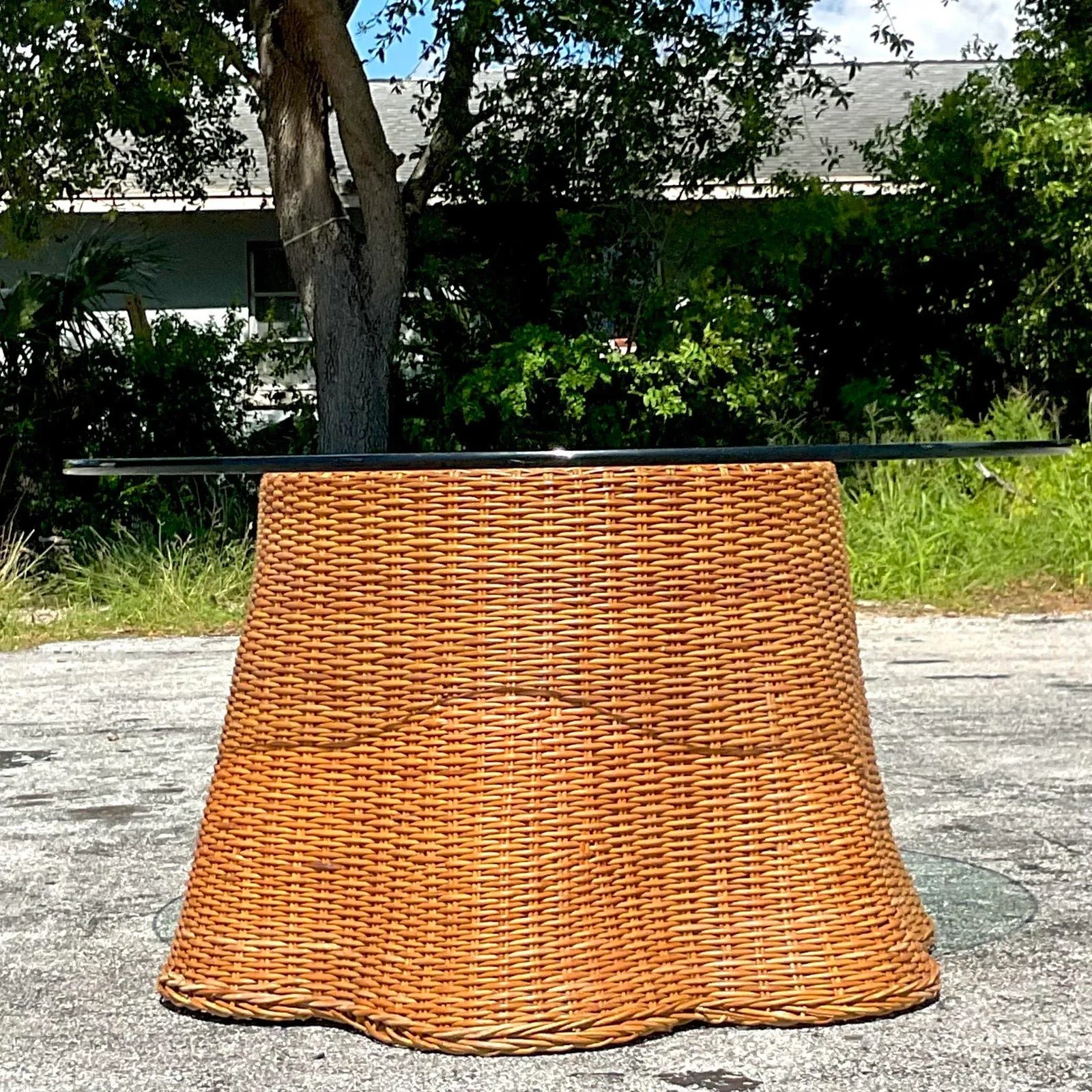 Late 20th Century Vintage Coastal Woven Rattan Ghost Center Hall Table - Side view