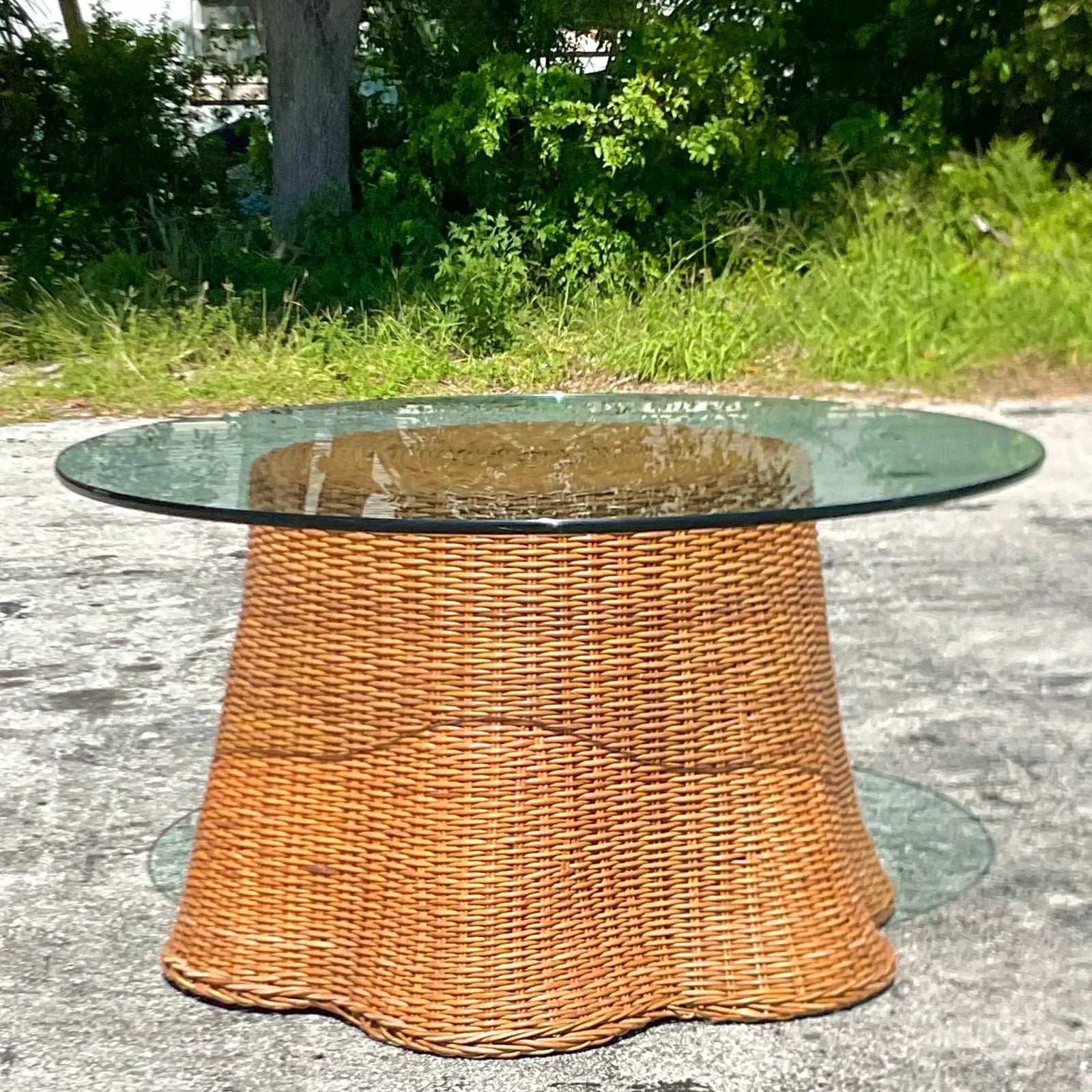 Late 20th Century Vintage Coastal Woven Rattan Ghost Center Hall Table - Detail view