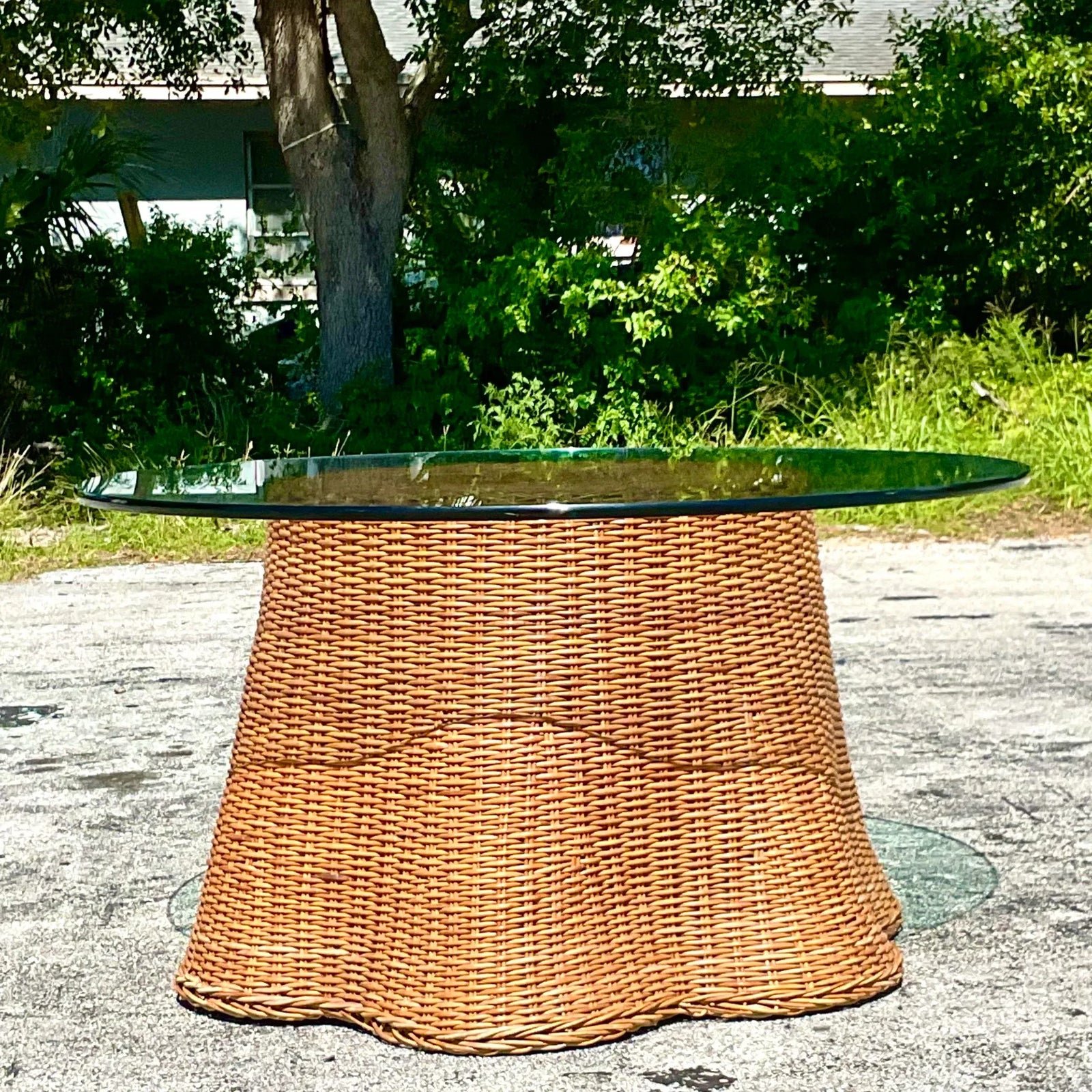Late 20th Century Vintage Coastal Woven Rattan Ghost Center Hall Table - Top view