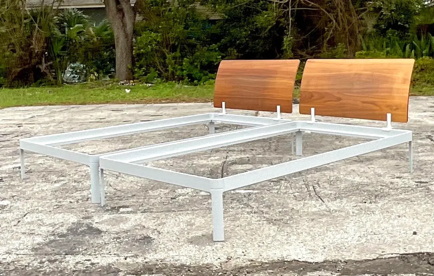 Late 20th Century Vintage Contemporary Wood Flared Twin Beds - a Pair - Back view