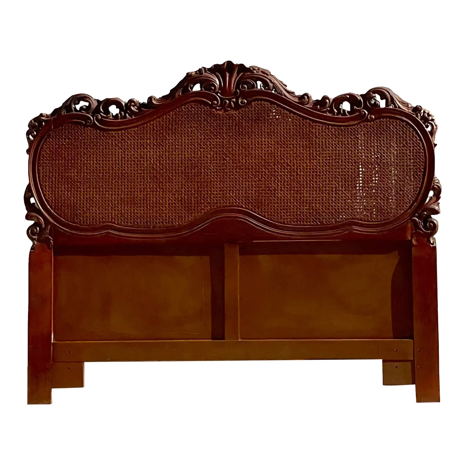 Late 20th Century Vintage French Style Intricate Cane Headboard in Queen