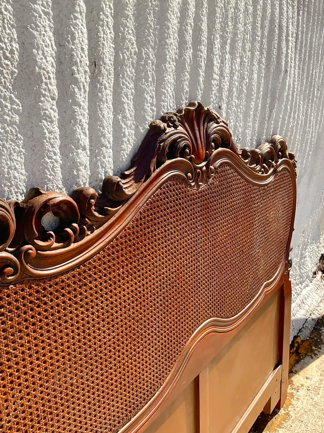 Late 20th Century Vintage French Style Intricate Cane Headboard in Queen - Side view
