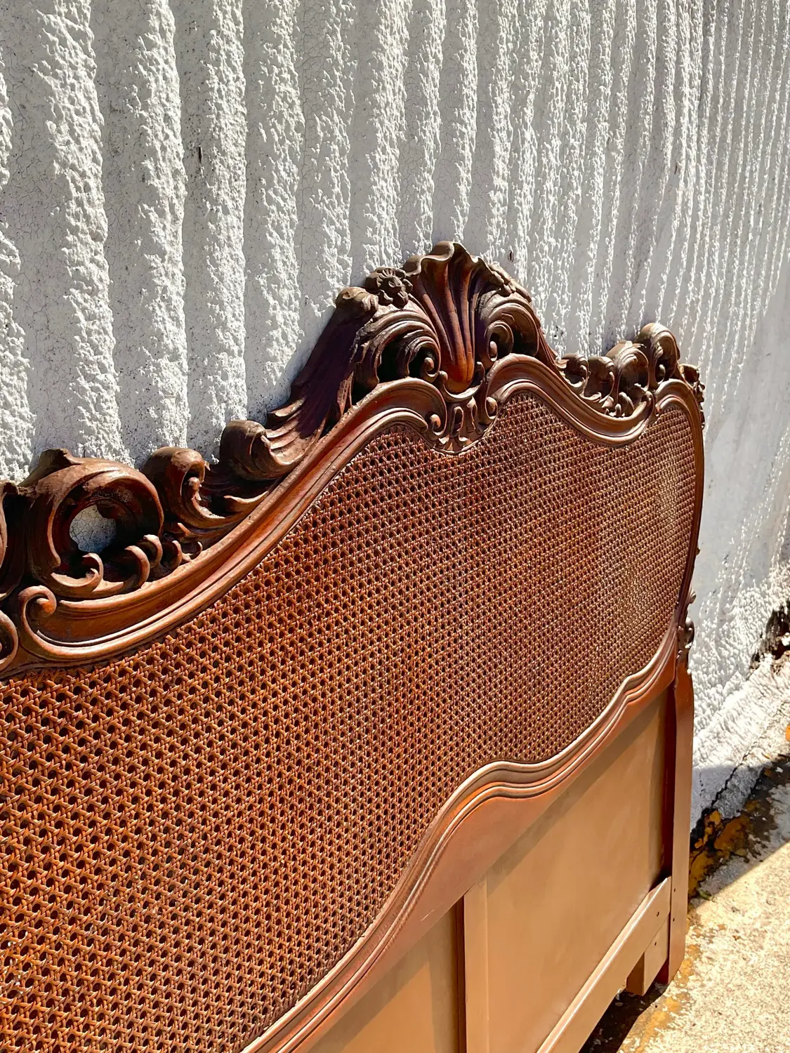 Late 20th Century Vintage French Style Intricate Cane Headboard in Queen - Top view