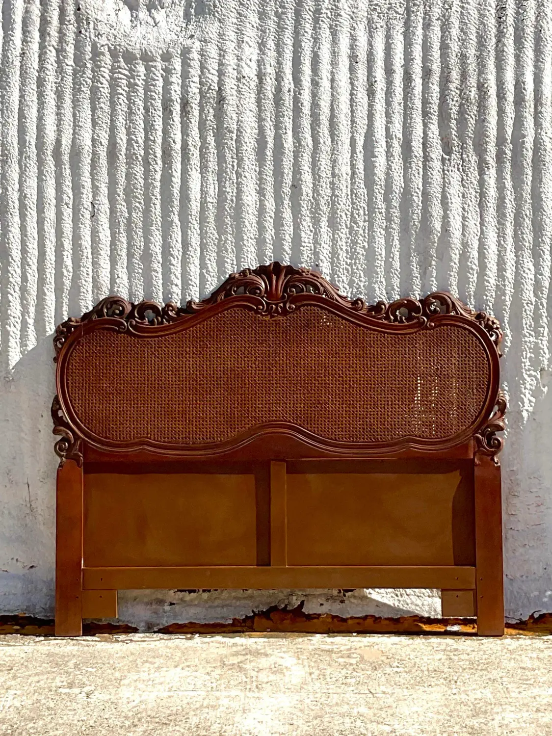 Late 20th Century Vintage French Style Intricate Cane Headboard in Queen - Detail view