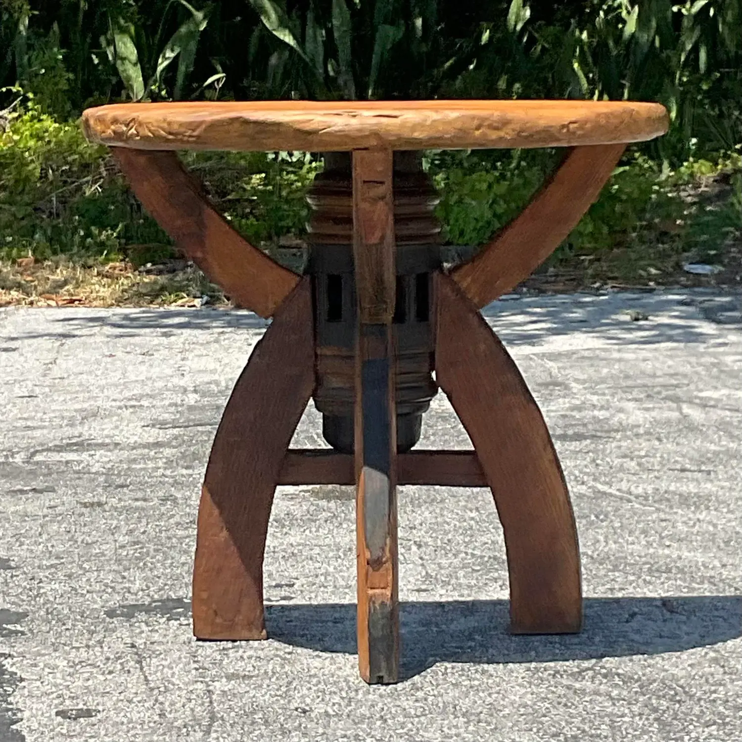 Late 20th Century Vintage Industrial Demilune Console Table - Side view
