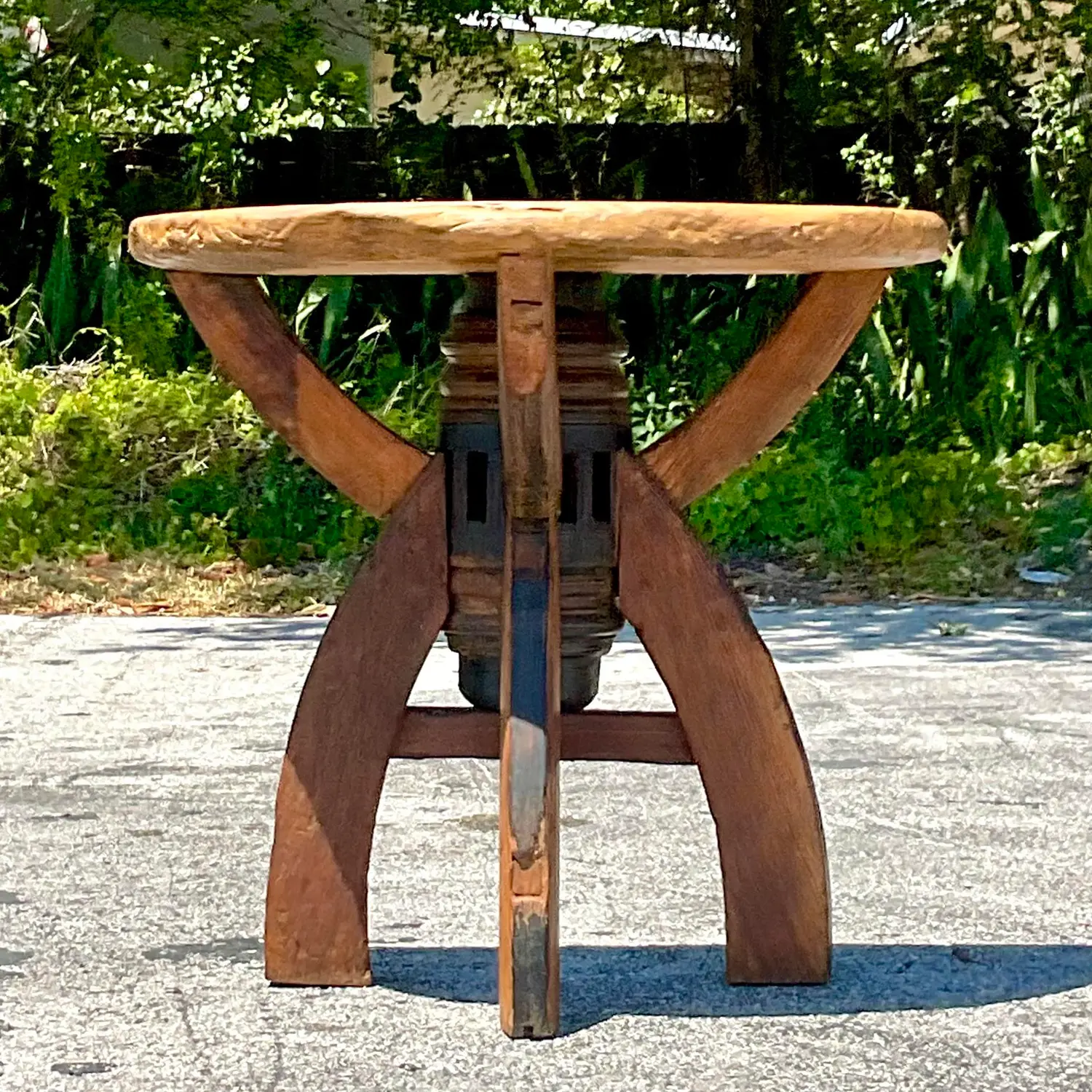 Late 20th Century Vintage Industrial Demilune Console Table - Top view