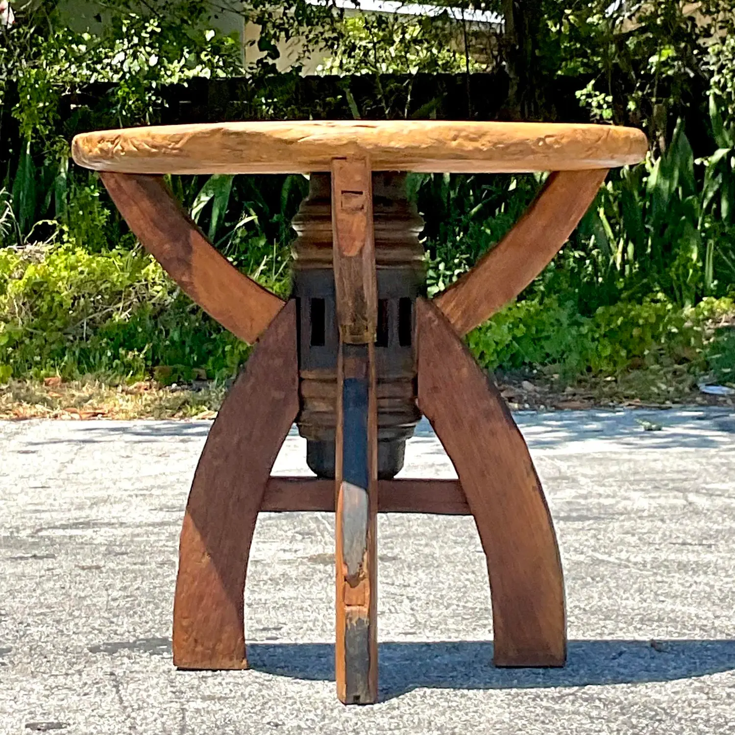 Late 20th Century Vintage Industrial Demilune Console Table - Back view