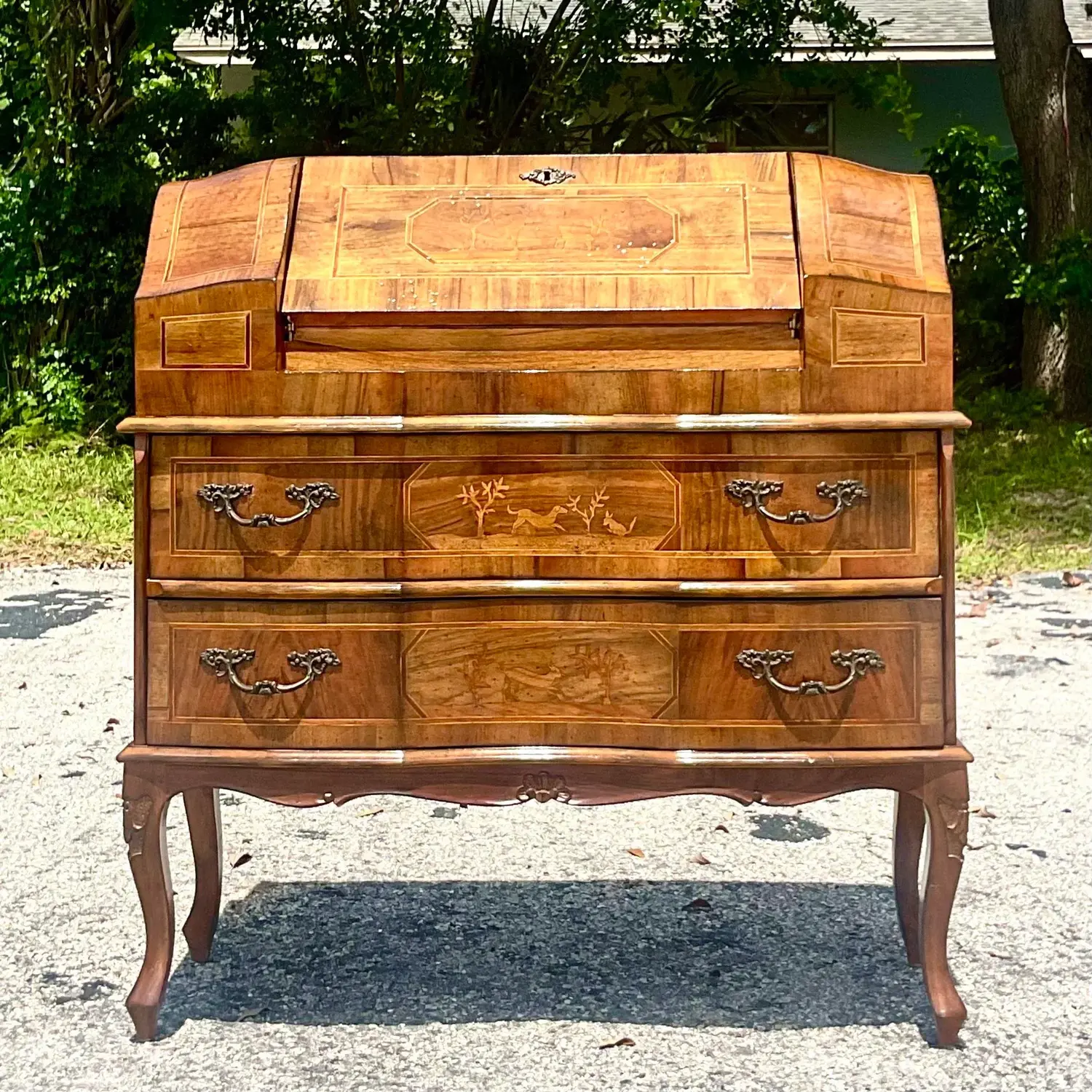 Late 20th Century Vintage Italian Inlaid Animal Marquetry Writing Desk - Detail view