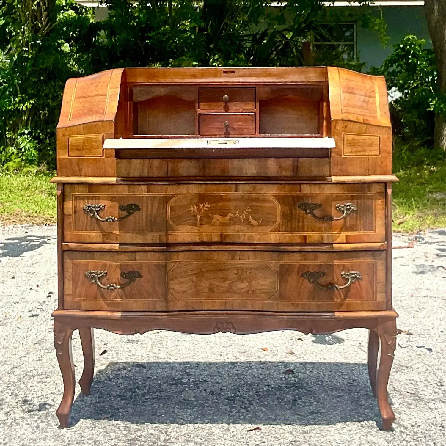 Late 20th Century Vintage Italian Inlaid Animal Marquetry Writing Desk - Side view