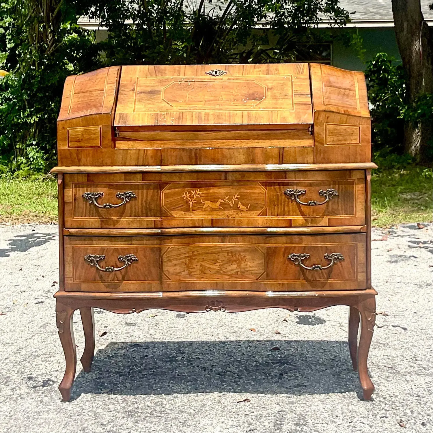 Late 20th Century Vintage Italian Inlaid Animal Marquetry Writing Desk - Top view
