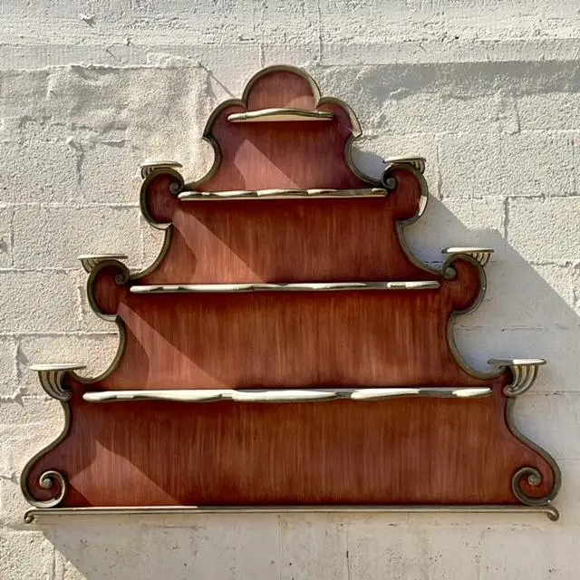 Late 20th Century Vintage Regency Baker Scalloped Wall Plate Rack - Back view