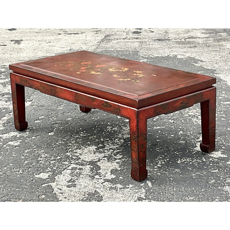 Late 20th Century Vintage Regency Hand Painted Lacquered Coffee Table - Top view