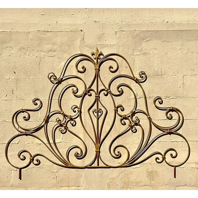 Late 20th Century Vintage Regency Italian Gilt Metal Scroll Queen Headboard - Detail view