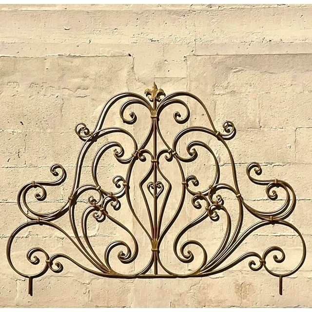 Late 20th Century Vintage Regency Italian Gilt Metal Scroll Queen Headboard - Top view
