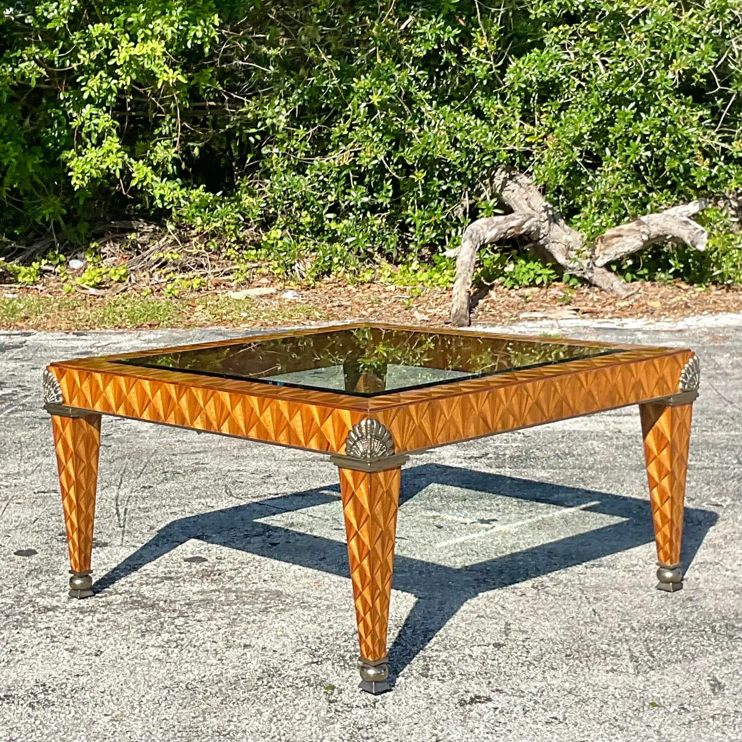 Late 20th Century Vintage Regency Maitland Smith Inlay Coffee Table - Detail view