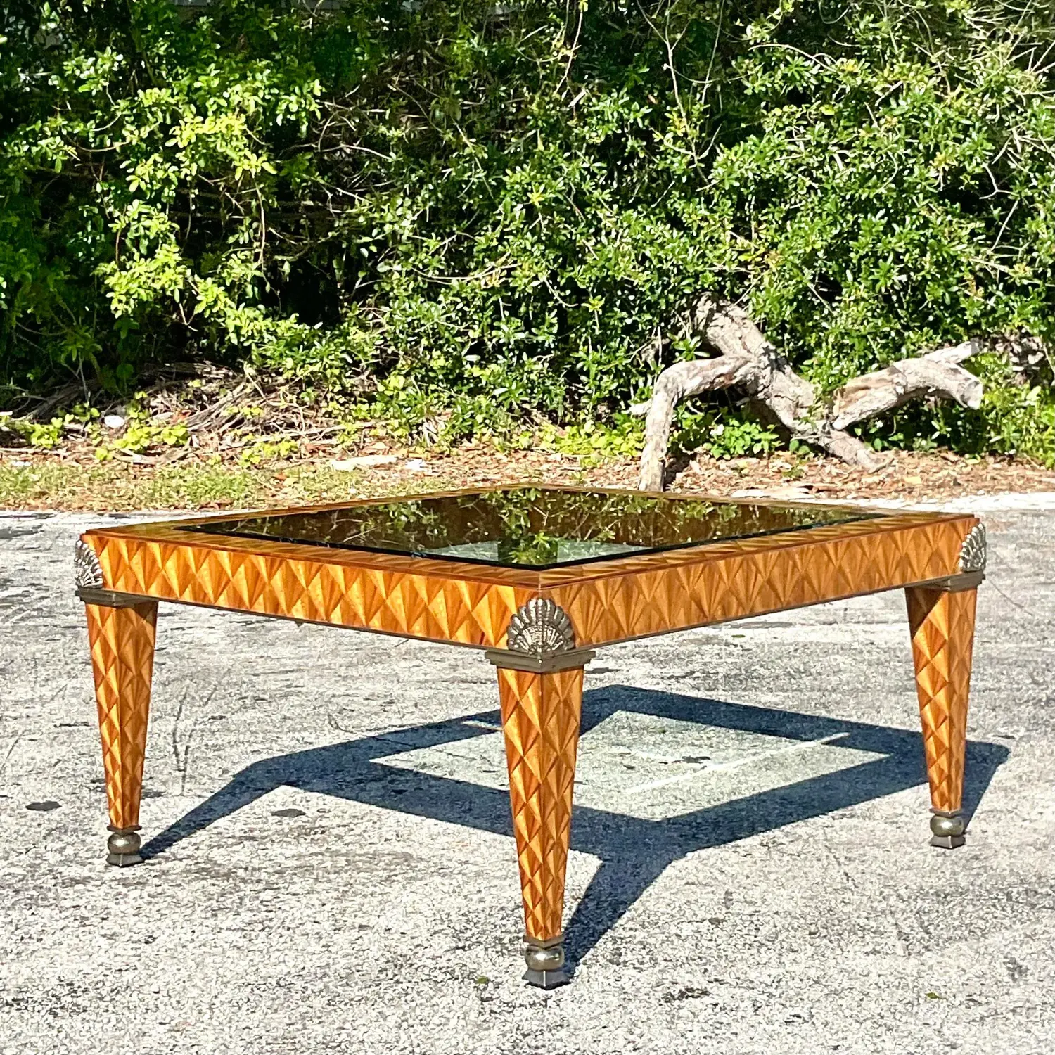 Late 20th Century Vintage Regency Maitland Smith Inlay Coffee Table - Side view