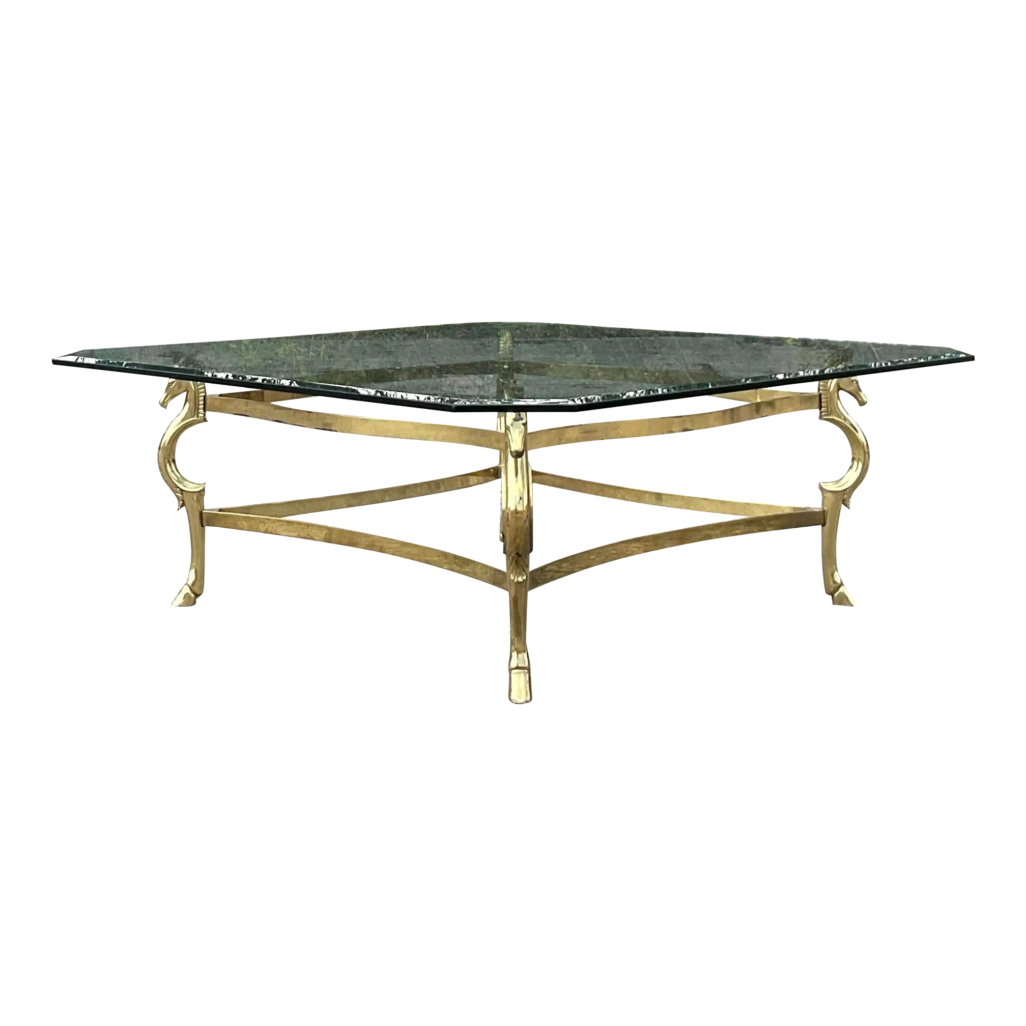 Late 20th Century Vintage Regency Polished Brass Horse Head Coffee Table After Maison Jensen