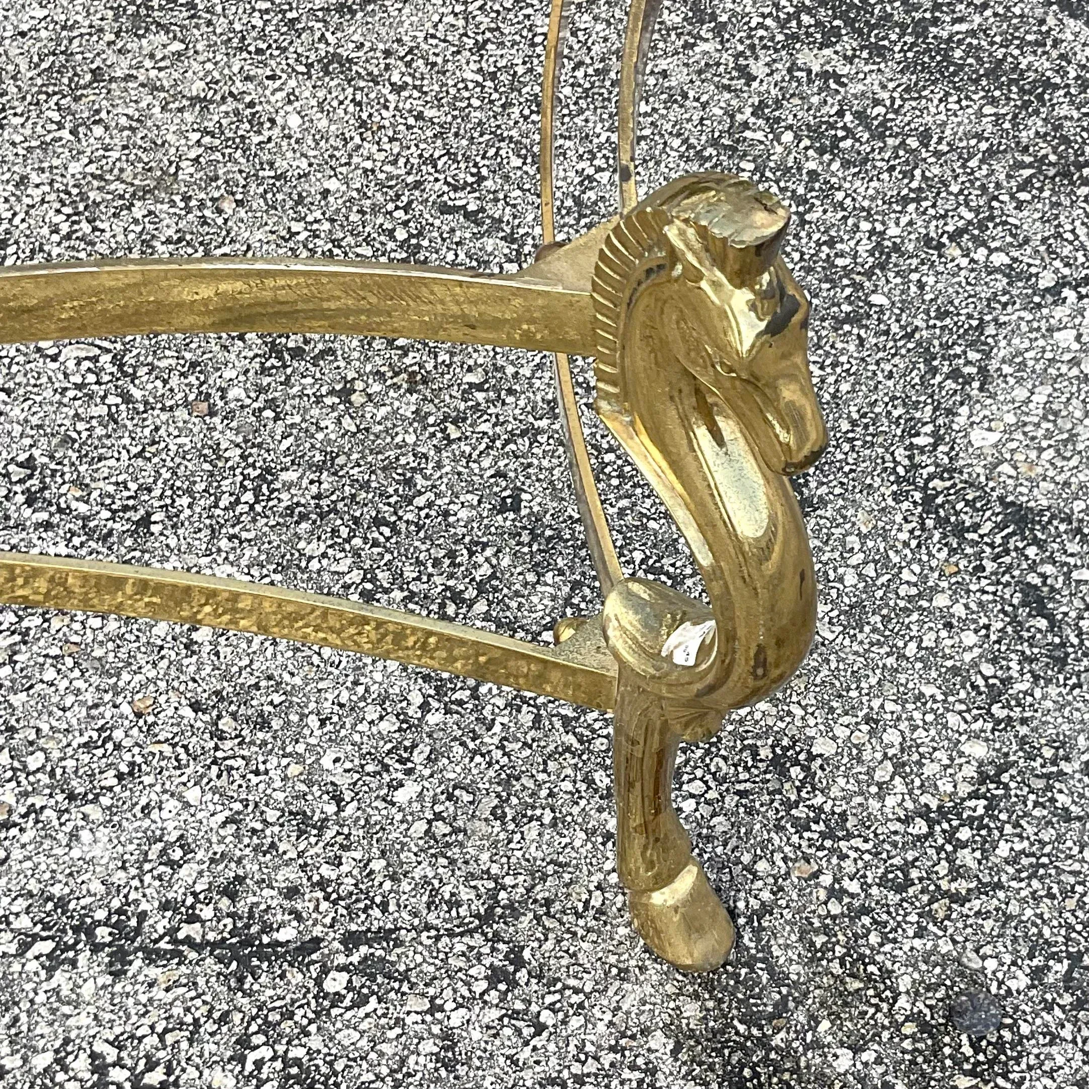 Late 20th Century Vintage Regency Polished Brass Horse Head Coffee Table After Maison Jensen - Detail view
