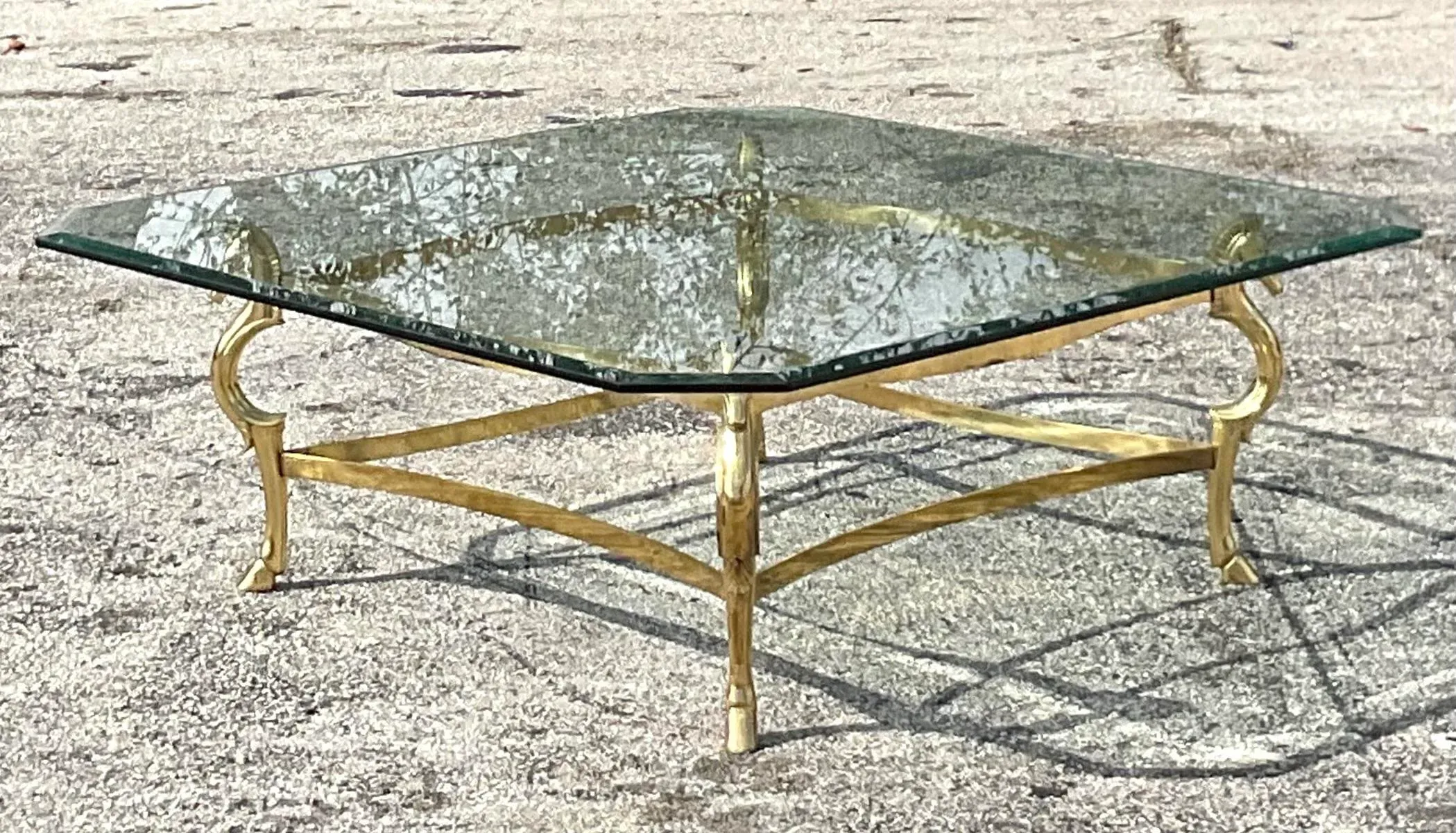 Late 20th Century Vintage Regency Polished Brass Horse Head Coffee Table After Maison Jensen - Side view