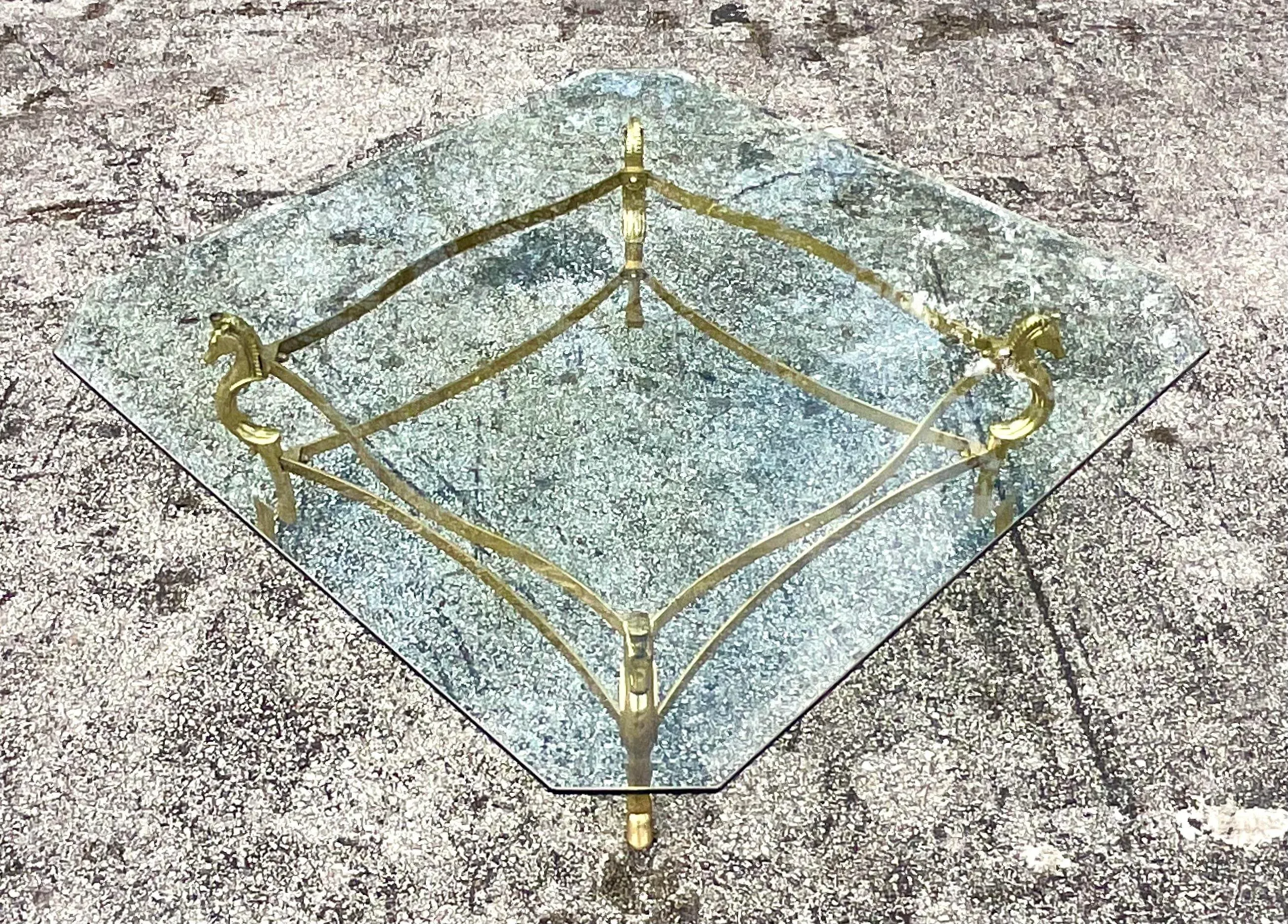 Late 20th Century Vintage Regency Polished Brass Horse Head Coffee Table After Maison Jensen - Back view