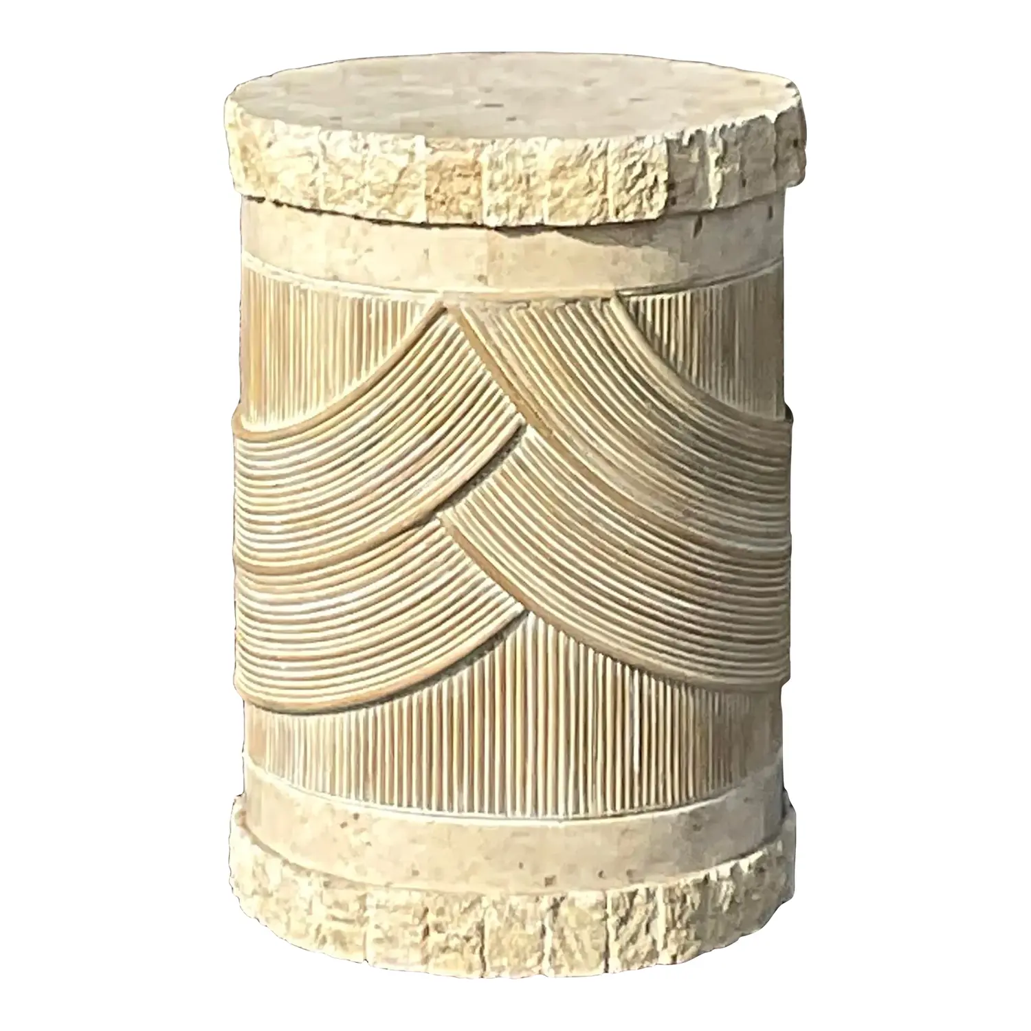Late 20th Century Vintage Washed Pencil Reed & Tessellated Stone Pedestal